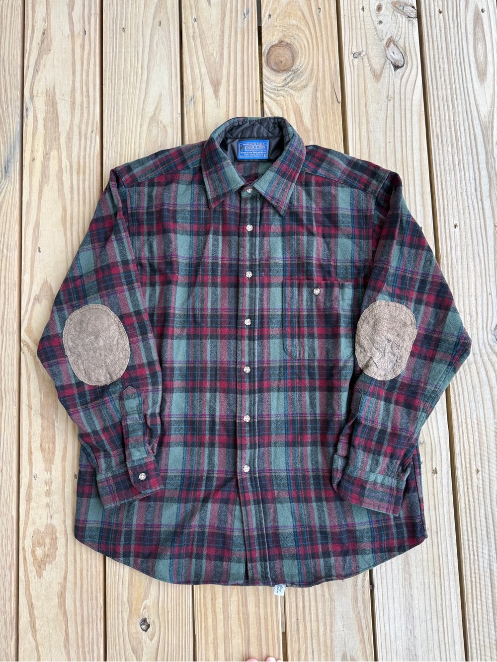 Vintage Pendleton Mens Large Wool Flannel Plaid Shirt Elbow Patches Made In USA